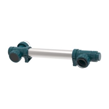 Der AquaForte MIDI Power Plus UVC ist ein robustes Edelstahlrohr mit tealfarbenen Kunststoffanschlüssen und -endkappen, das für Pool- oder Teichleitungen als Komponente für den Flüssigkeitstransfer entwickelt wurde und für kristallklares Wasser sorgt.